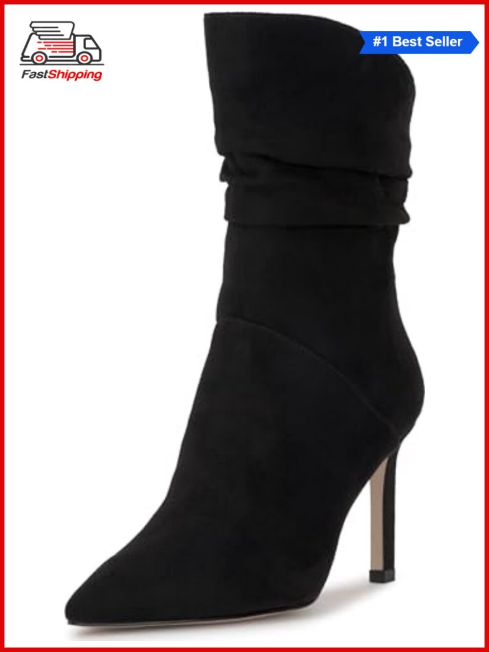 ✨Jessica Simpson Elisti Pointed Toe Scrunch Stiletto High Heel Bootie Faux Suede